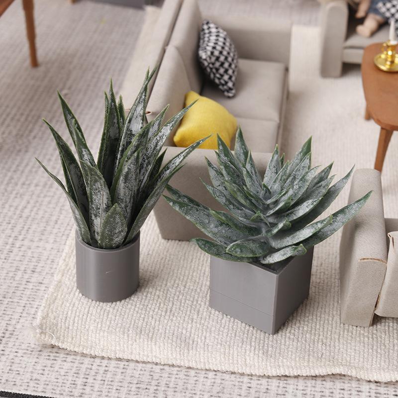 Aloe Vera Pot - ต้นว่านหางจระเข้จิ๋วในกระถาง ของตกแต่งบ้านตุ๊กตา โมเดลต้นไม้ในกระถาง ของตกแต่งฉากจำลองขนาดเล็ก ของเล่นเสริมสร้างจินตนาการ