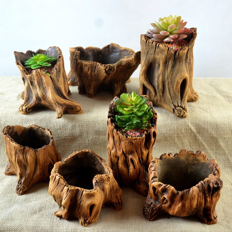 Echeveria Succulent - เลียนแบบไม้เดิมพันต้นไม้รากพืชปลูกพืชกระถาง Retro ซีเมนต์ไม้ปลูก Succulent Creative กระถางดอกไม้