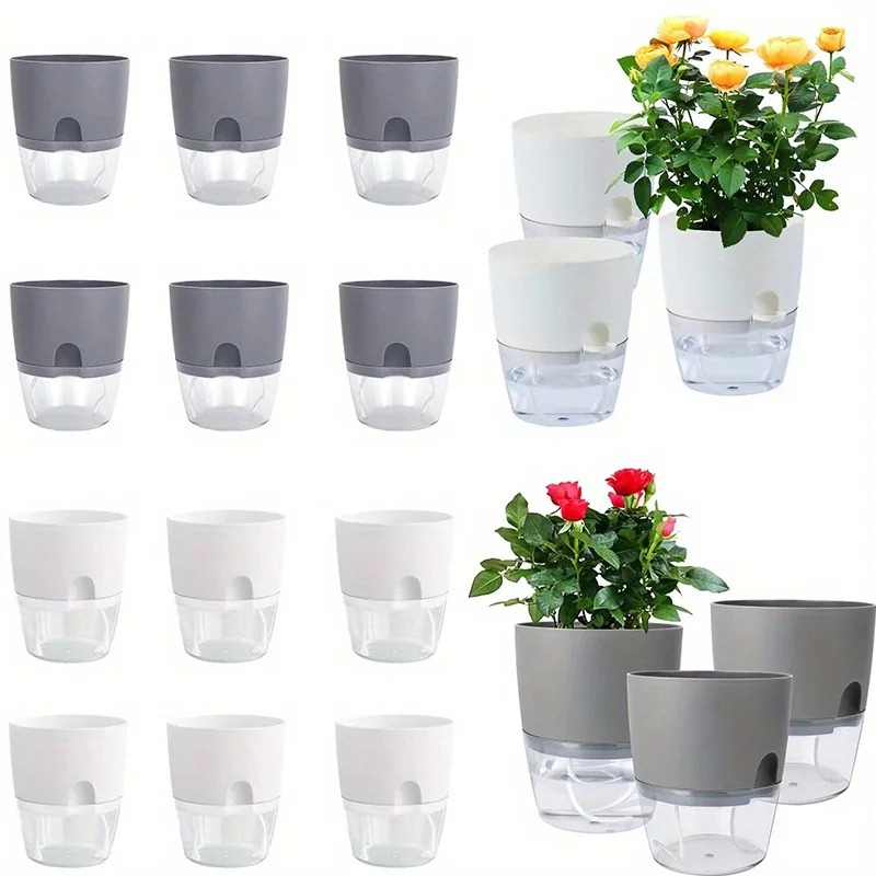 Aloe Vera Pot - กระถางต้นไม้พลาสติกแบบรดน้ำเอง 10/5 ชิ้น กระถางปลูกพืชแบบไฮโดรโปนิกส์สองชั้น กระถางบอนไซ แจกัน