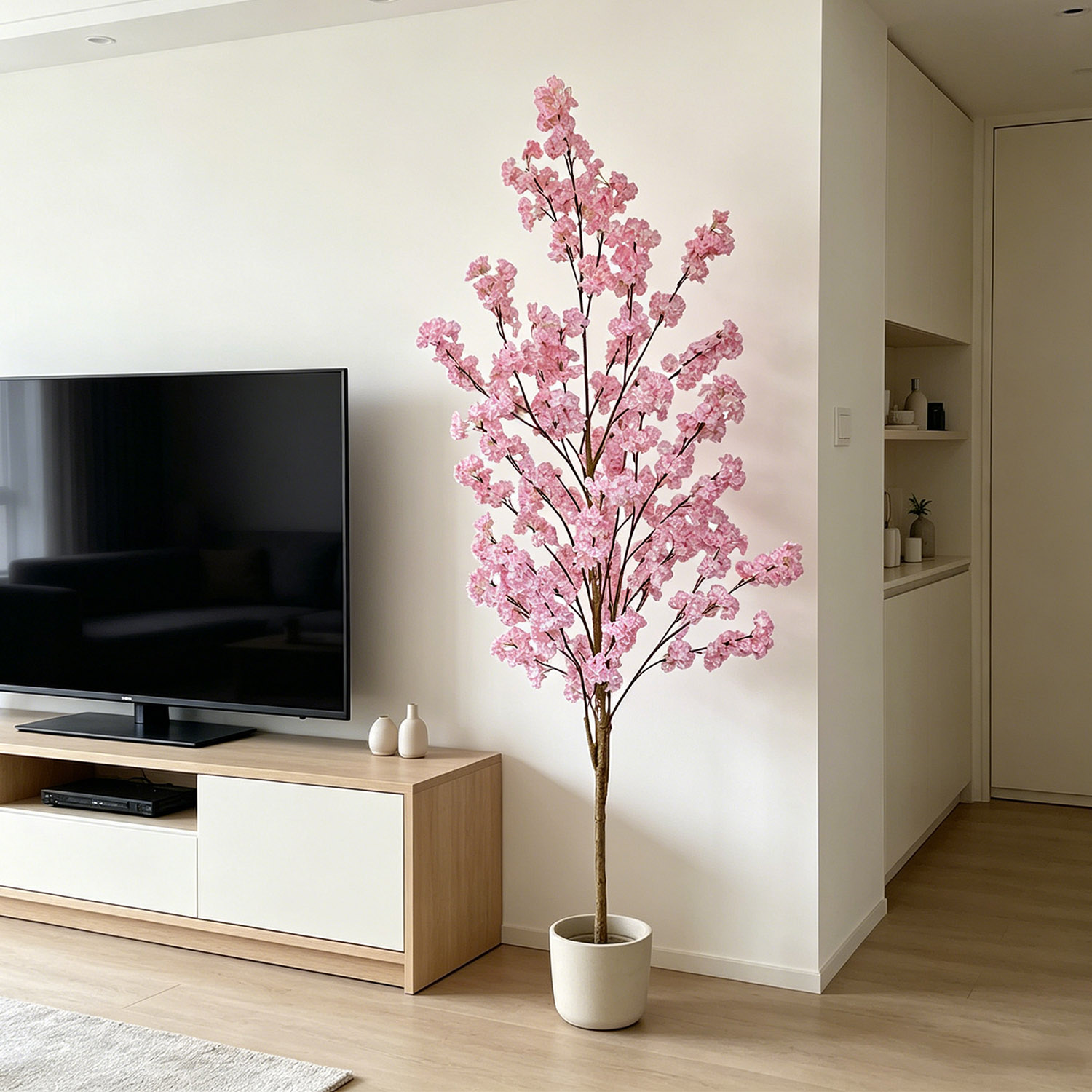 Ficus Lyrata Tree - ต้นซากุระประดิษฐ์ขนาด 100-220 ซม. ต้นเชอร์รี่บลอสซัมปลอมเหมือนจริงสำหรับตกแต่งบ้าน งานแต่งงาน และห้องนั่งเล่น